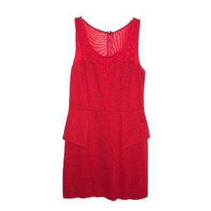 Red sheer v-neck peplum waist sheath